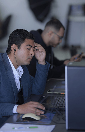 An illustration showing data analytics, charts, and a computer screen