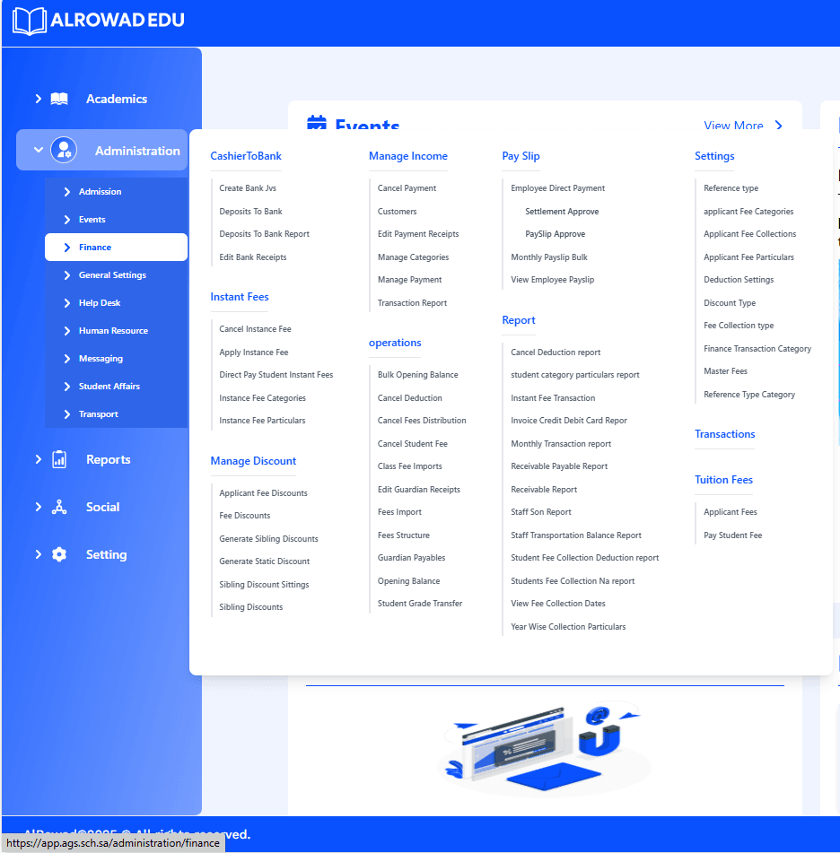 AlRowadEdu – Core ERP Modules