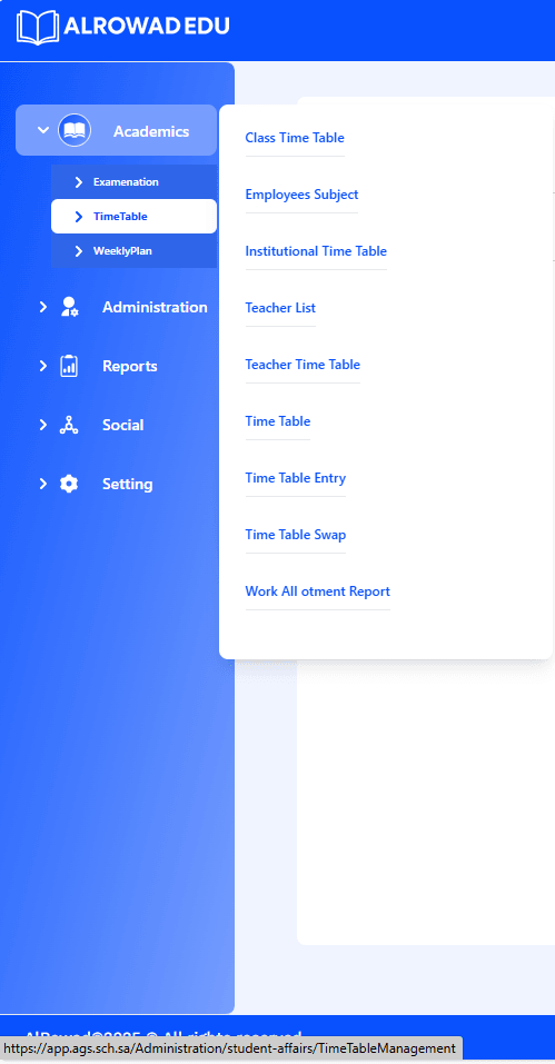AlRowadEdu – Core ERP Modules